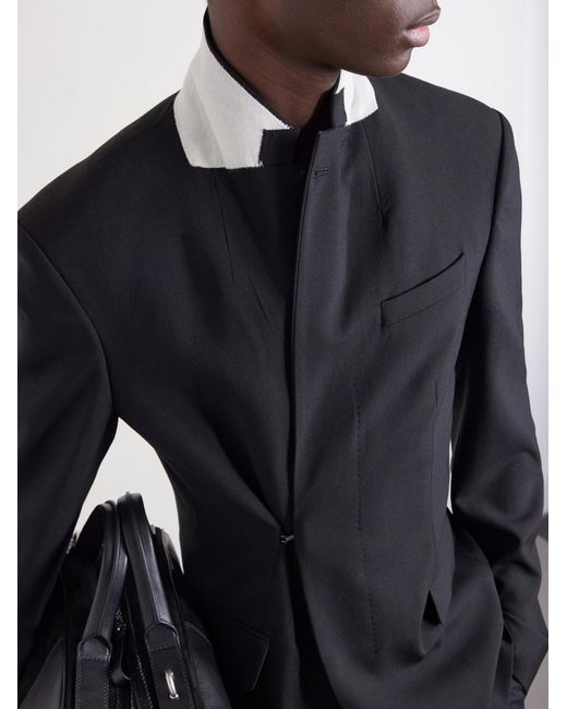 Dries Van Noten Black Slim-Fit Double-Breasted Grain De Poudre Wool Blazer for men