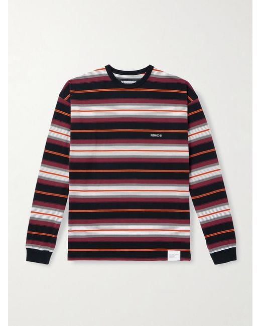 Neighborhood Logo-Embroidered Striped Cotton-Jersey T-Shirt for men