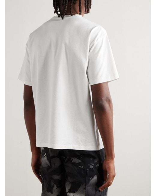 Bode White Beaded Leaf Embellished Printed Cotton-jersey T-shirt for men