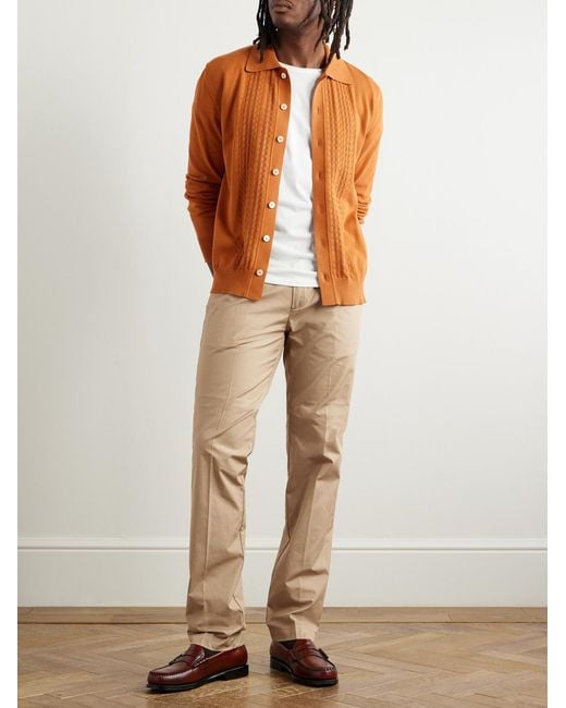 Massimo Alba Natural Slim-Fit Straight-Leg Pleated Cotton Trousers for men
