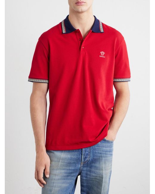 Versace Logo-Embroidered Cotton-Piqué Polo Shirt for men