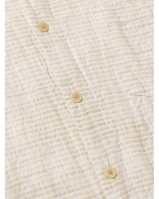 Folk Hemd aus gestreiftem Seersucker aus einer Baumwoll-Leinenmischung mit Button-Down-Kragen in Natural für Herren