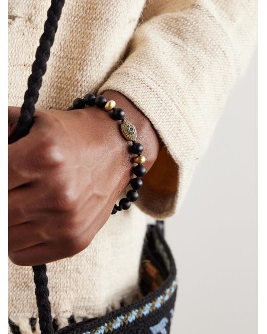 14-Karat, Hematite And Diamond Beaded Bracelet di Jacquie Aiche in Black da Uomo