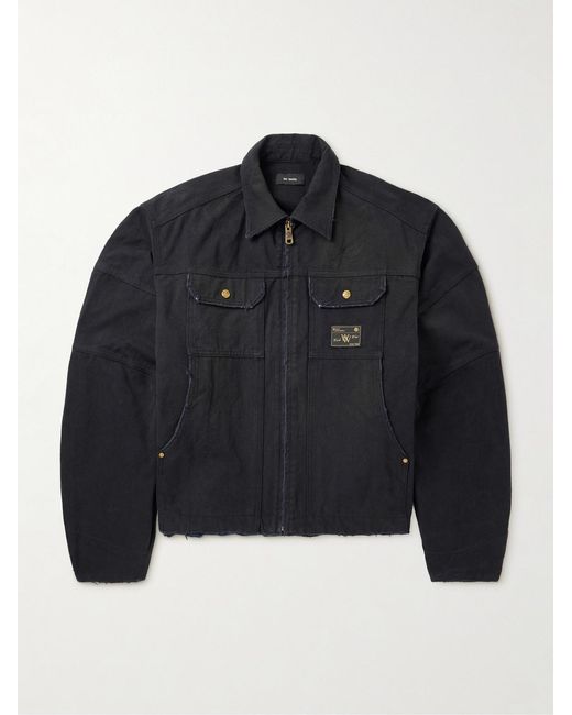 Willy Chavarria Blue Stockton Cropped Logo-Detailed Distressed Denim Jacket for men