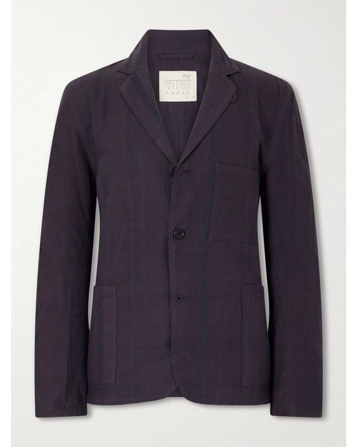 Kardo Blue Somesh Checked Cotton Suit Jacket for men