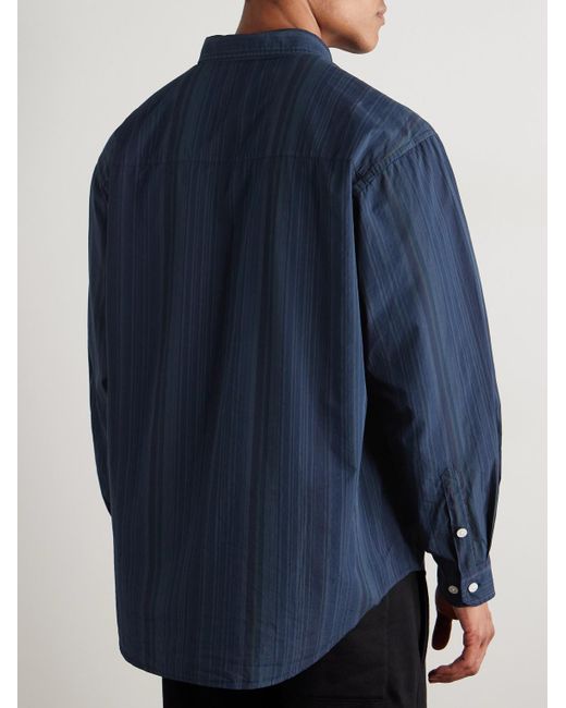 Button-Down Collar Striped Cotton-Broadcloth Shirt di (w)taps in Blue da Uomo