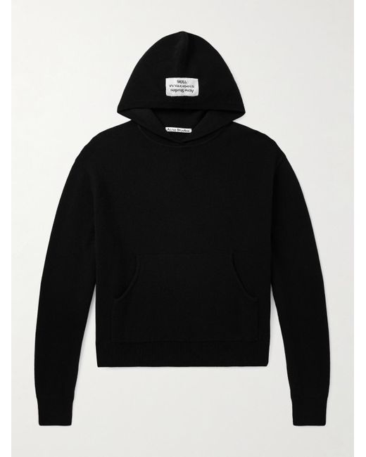 Acne Black Logo-Appliquéd Cashmere-Blend Hoodie for men