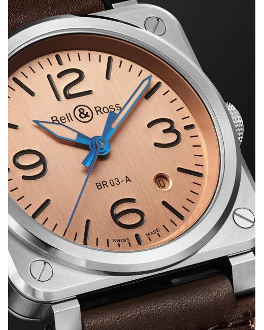 Bell & Ross Black Br 03 Copper Automatic 41Mm Steel And Leather Watch, Ref. No. Br03A-Gb-St/Sca for men