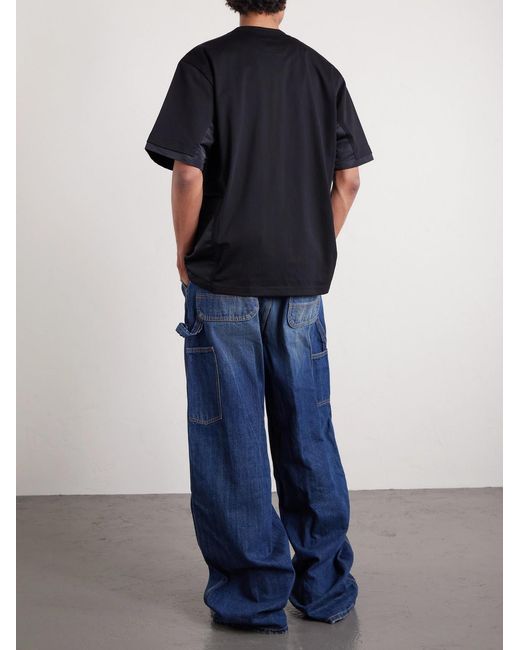 Sacai Black Appliquéd Shell-trimmed Cotton-jersey T-shirt for men