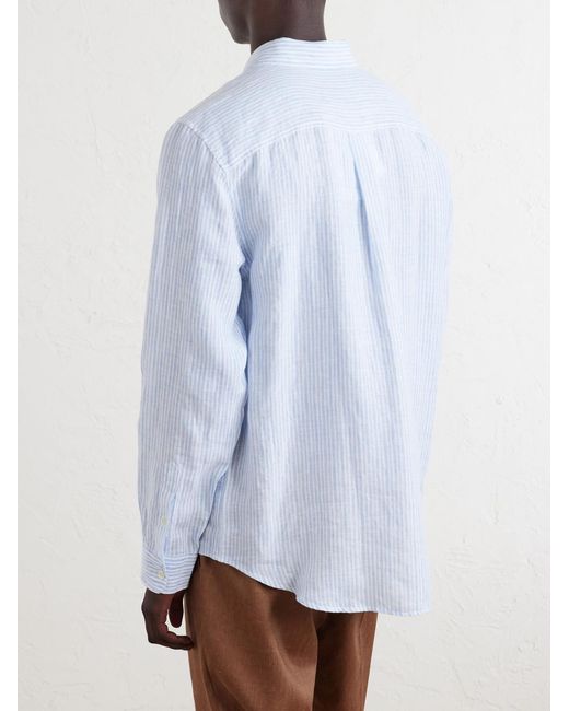 Frescobol Carioca Blue Striped Linen Shirt for men