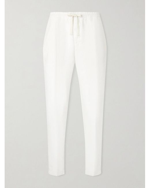 Altea White Mattia Straight-leg Linen Drawstring Trousers for men