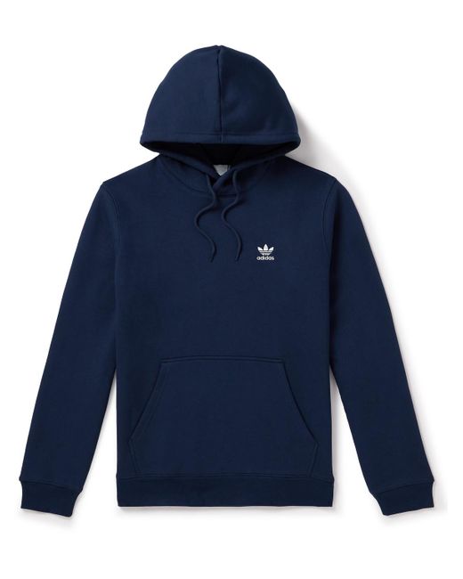 Adidas Originals Blue Essentials Logo-embroidered Cotton-blend Jersey Hoodie for men