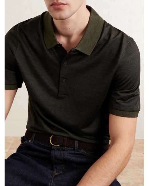 James Purdey & Sons Black Merino Wool And Lyocell-Blend Piqué Polo Shirt for men