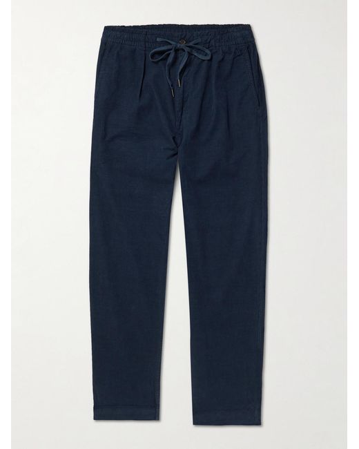 Polo Ralph Lauren Blue Pleated Tapered Stretch Cotton-Corduroy Drawstring Trousers for men