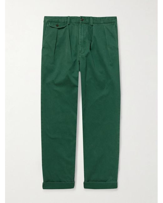 Polo Ralph Lauren Green Tapered Pleated Cotton-Twill Chinos for men