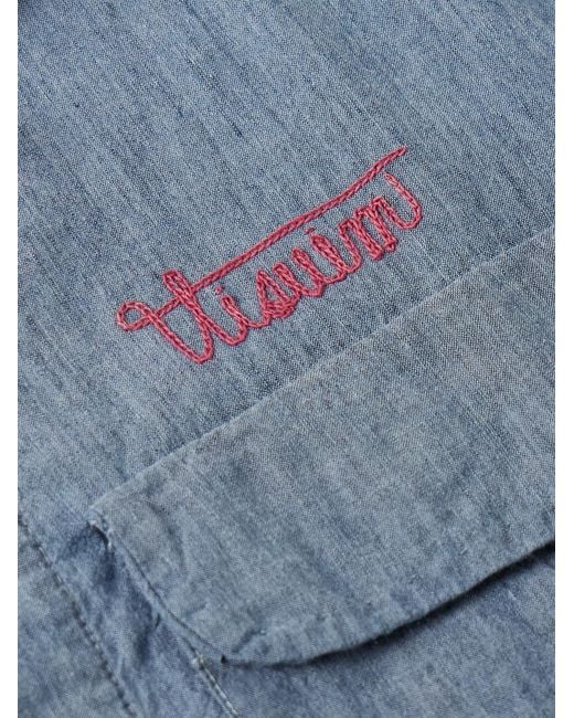 Visvim Blue Keesey Convertible-Collar Logo-Embroidered Cotton And Silk-Blend Chambray Shirt for men