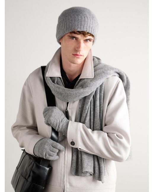 Allude Gray Cashmere Scarf, Beanie And Gloves Set for men