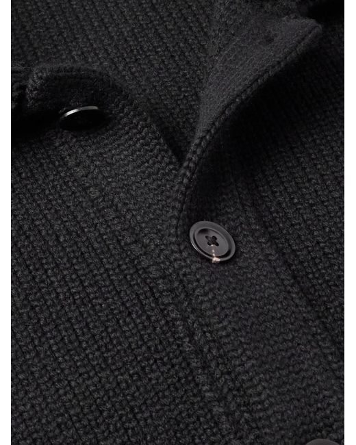 Tom Ford Black Bouclé-Trimmed Ribbed Cashmere Cardigan for men