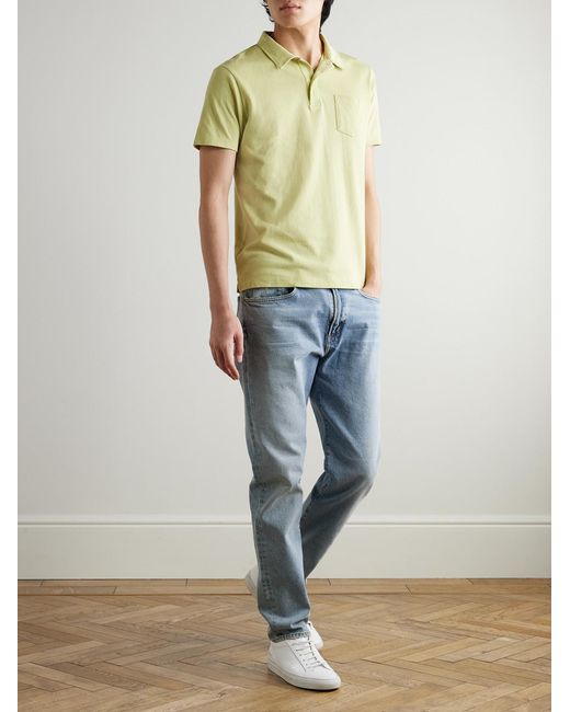 Sunspel Yellow Riviera Slim-fit Supima Cotton-mesh Polo Shirt for men