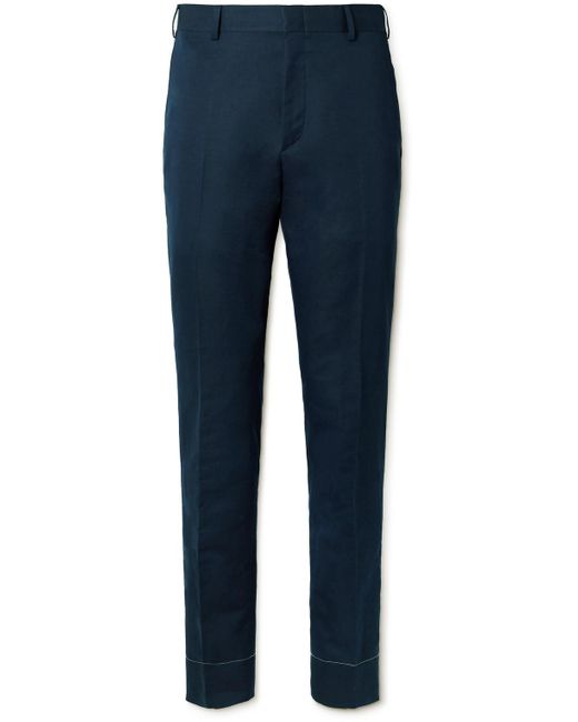 Brioni Blue Pienza Straight-leg Linen And Cotton-blend Trousers for men