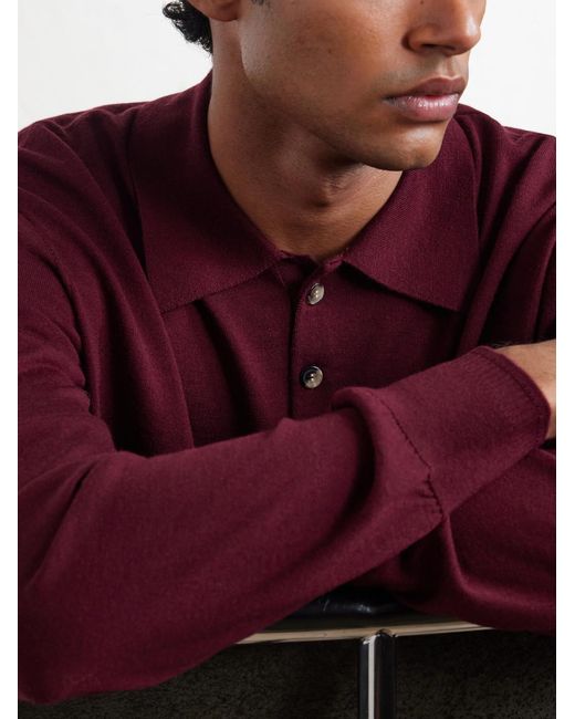 Dries Van Noten Red Muano Merino Wool Polo Shirt for men