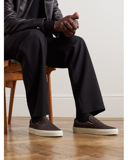 Tom Ford Brown Jude Croc-effect Nubuck Slip-on Sneakers for men