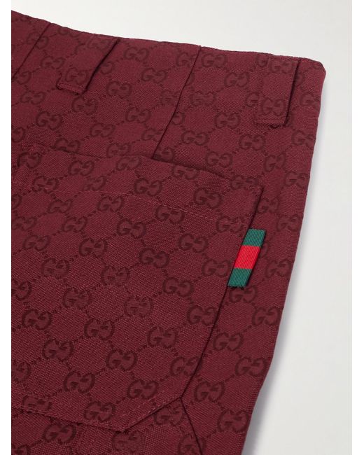Gucci Red Straight-Leg Logo-Jacquard Cotton-Blend Canvas Shorts for men