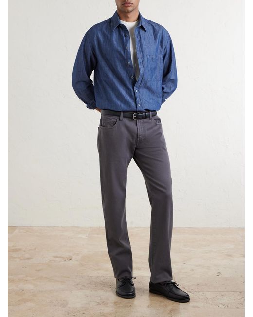 Canali Blue Straight-Leg Garment-Dyed Jeans for men