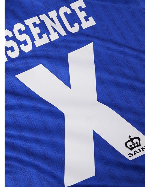 SAINT Mxxxxxx Blue Logo-Embroidered Printed Appliquéd Mesh Polo Shirt for men