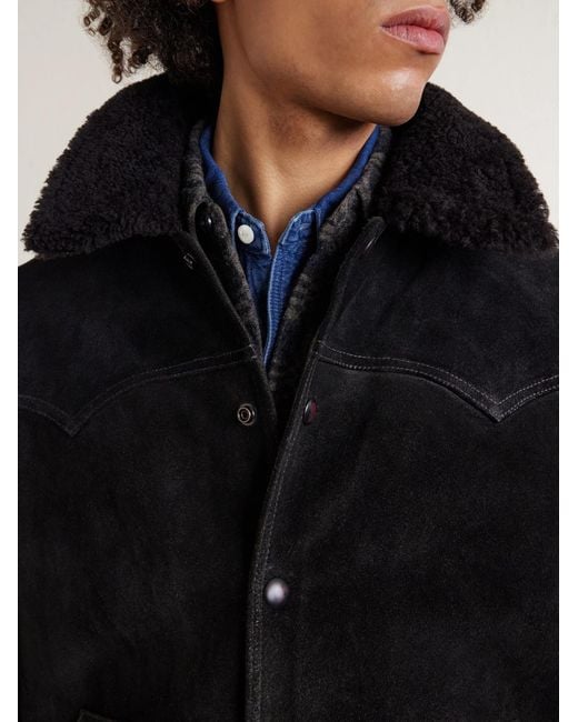 RRL Black Shearling-Trimmed Suede Jacket for men