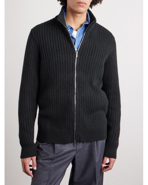 Massimo Alba Black Mirko Ribbed Cashmere And Alpaca-blend Zip-up Sweater for men