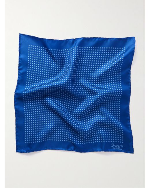 Charvet Blue Printed Silk-twill Pocket Sqaure for men