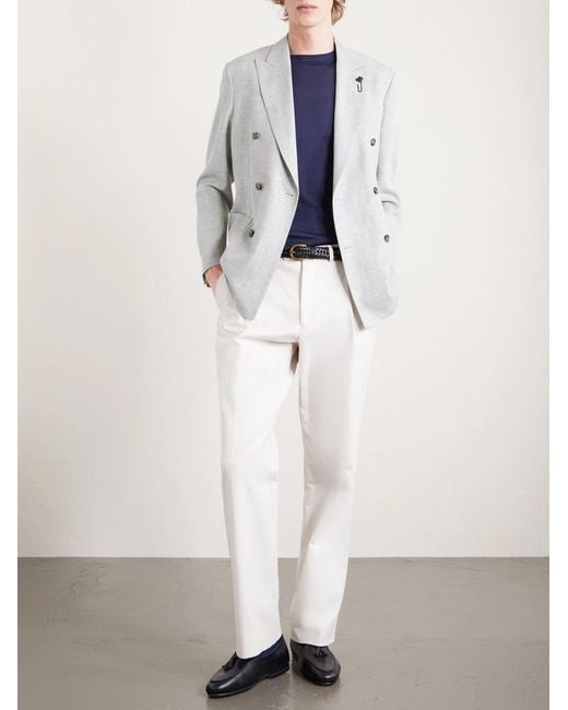 Lardini Gray Roma Slim-fit Embellished Double-breasted Wool And Linen-blend Blazer for men