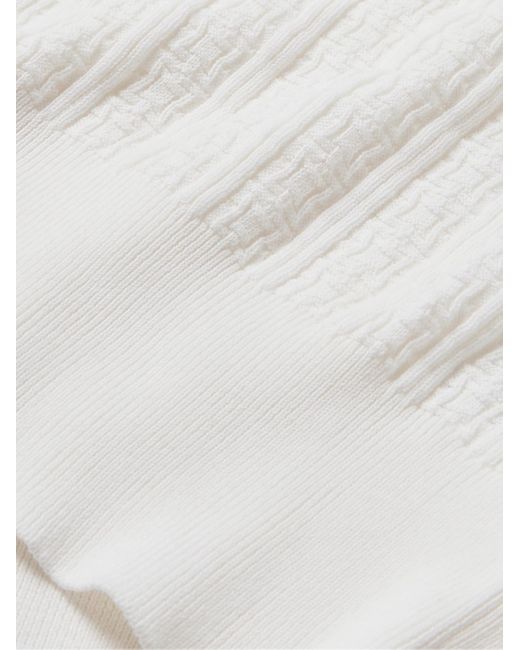 Canali White Textured-knit Cotton Polo Shirt for men