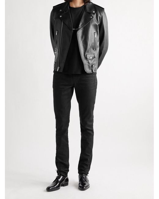Saint Laurent Black Slim-fit Leather Biker Jacket for men