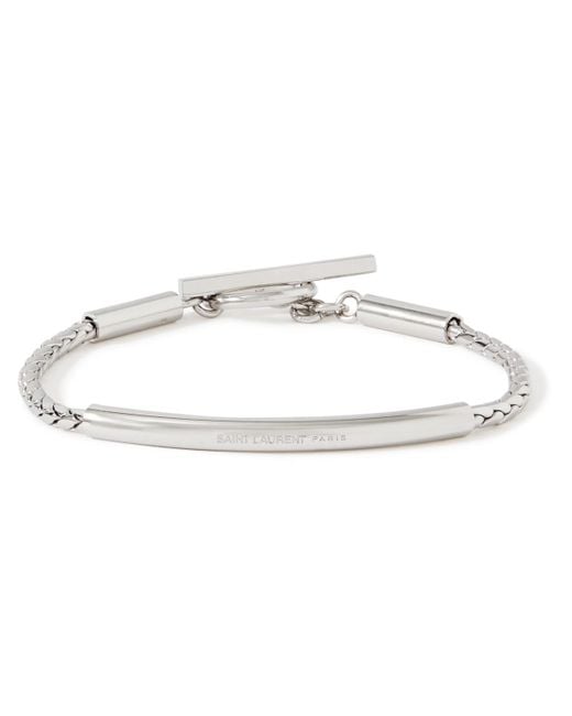 Saint Laurent White Logo-engraved Silver-tone Chain Bracelet for men