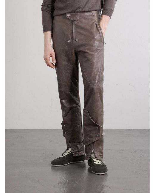 Rick Owens Gray Motopants Straight-leg Panelled Leather Trousers for men
