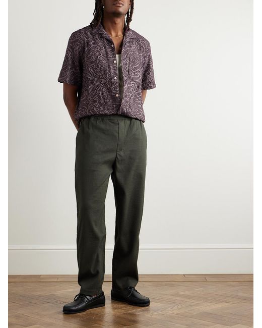 A Kind Of Guise Purple Gioia Convertible-collar Embroidered Linen-blend Shirt for men
