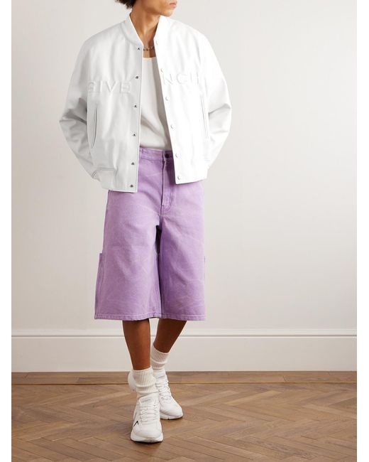 Givenchy White Logo-Embossed Leather Varsity Jacket for men