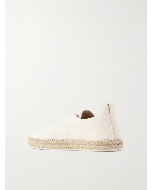 Zegna Natural Triple Stitchtm Leather-trimmed Canvas Slip-on Sneakers for men