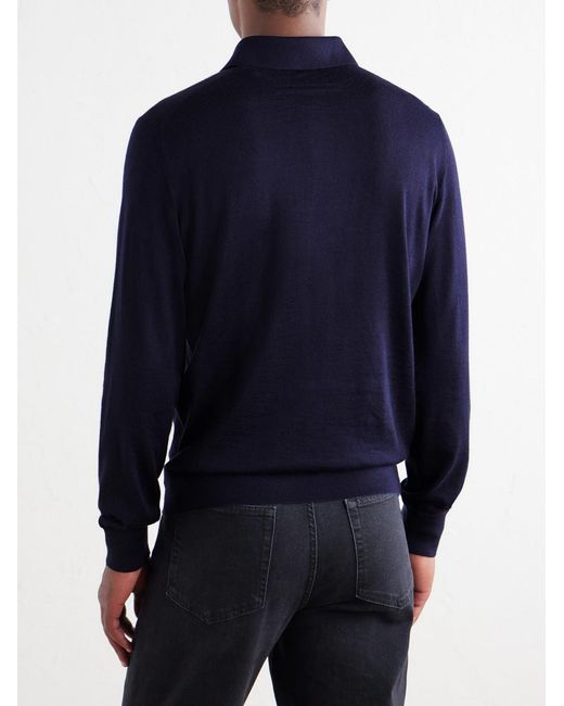 Zegna Blue Cashmere And Silk-Blend Polo Shirt for men