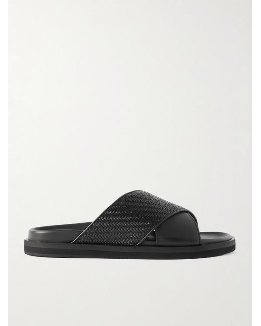 Zegna Black Panarea Pelletessuta Leather Slides for men