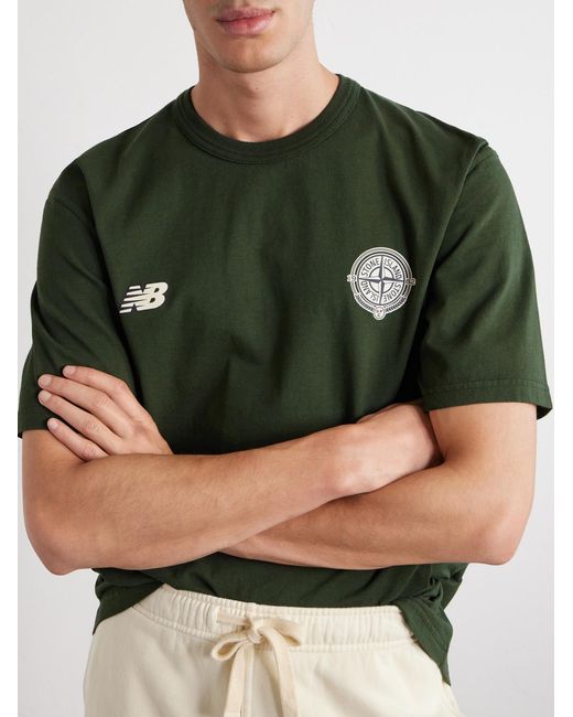 Stone Island Green New Balance Logo-Print Cotton-Jersey T-Shirt for men