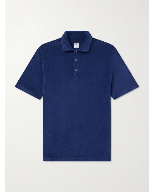 Fedeli Blue Mondial Cotton-Terry Polo Shirt for men
