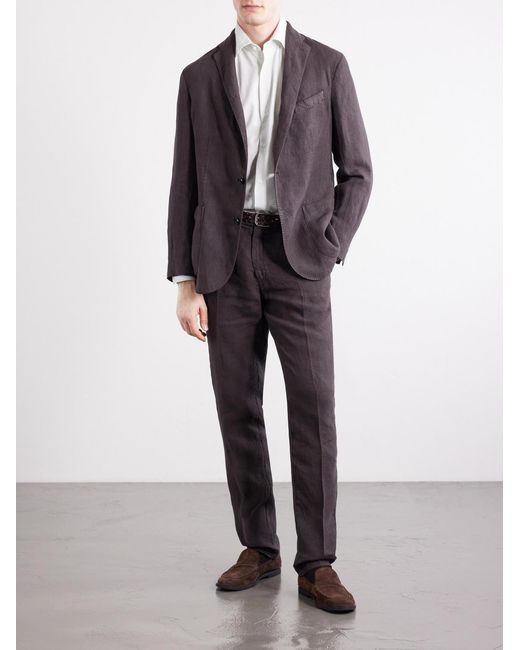 Boglioli Gray Straight-Leg Linen Suit Trousers for men