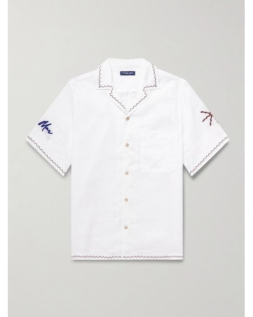 Frescobol Carioca Gray Alves Embroidered Linen Shirt for men