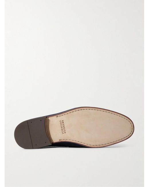 Brunello Cucinelli Blue Embellished Suede Loafers for men