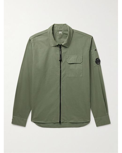 C P Company Green Logo-appliquéd Garment-dyed Cotton-gabardine Overshirt for men