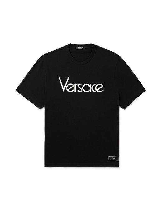 Versace Black Logo-embroidered Appliquéd Cotton-jersey T-shirt for men