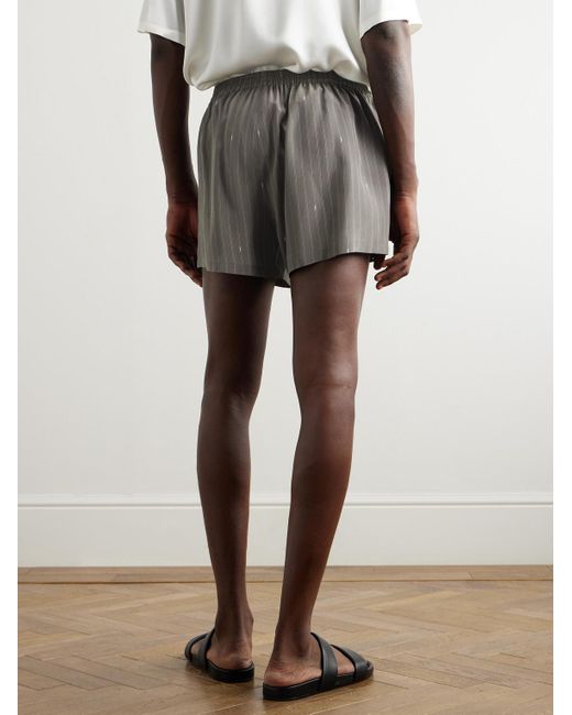 Saint Laurent Gray Straight-Leg Logo-Print Pinstriped Silk Shorts for men